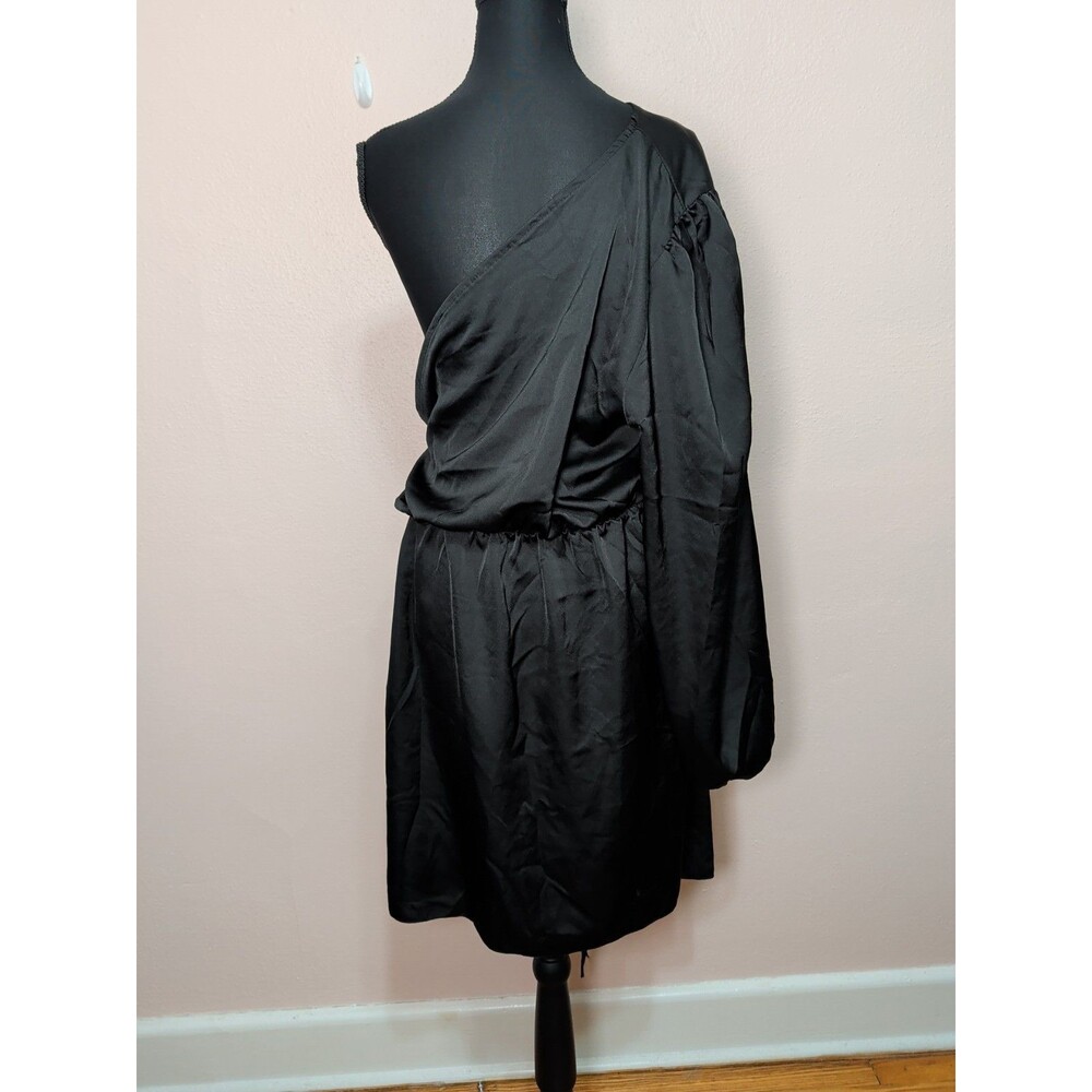 Plus Size Satin One Shoulder Mini Dress Womens Size 18 Black Ruched Sexy - Picture 5 of 13